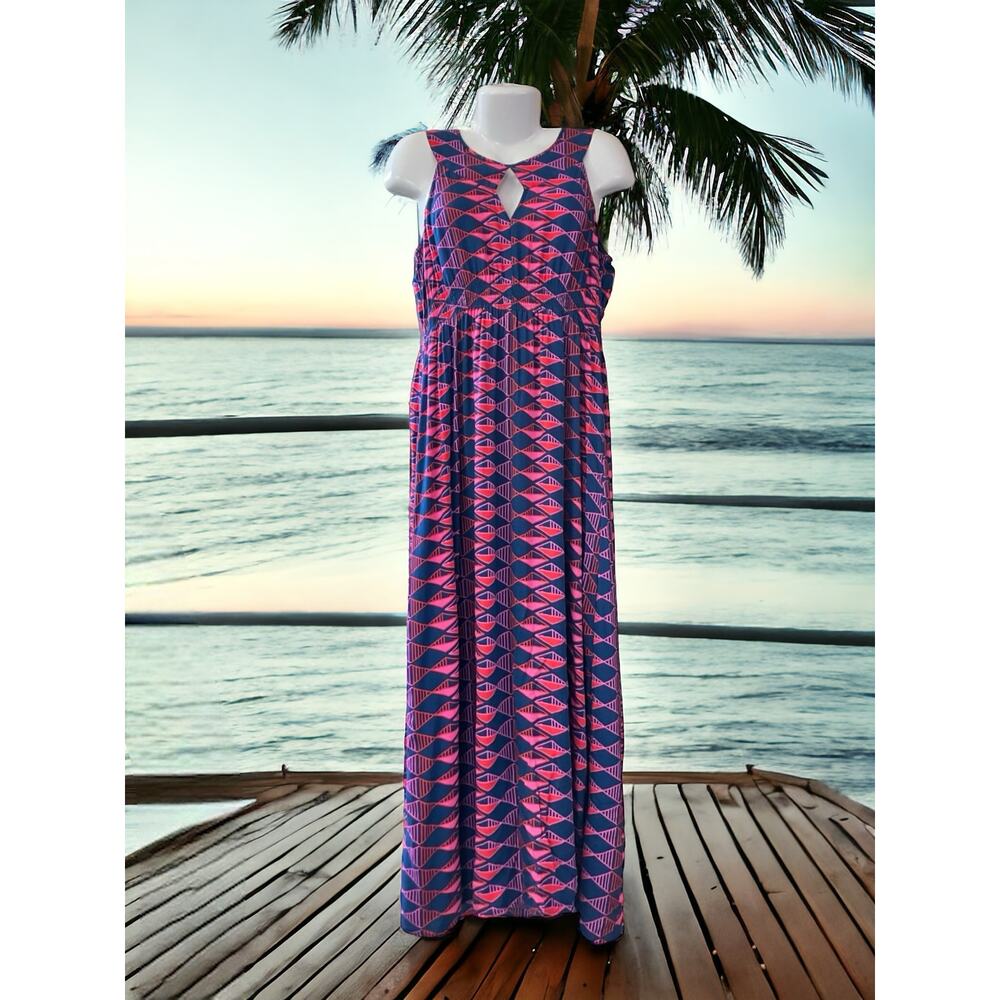 Escapada Women's Multicolor Keyhole Geometric Sleeveless Maxi Dress | Size L - Picture 2 of 10